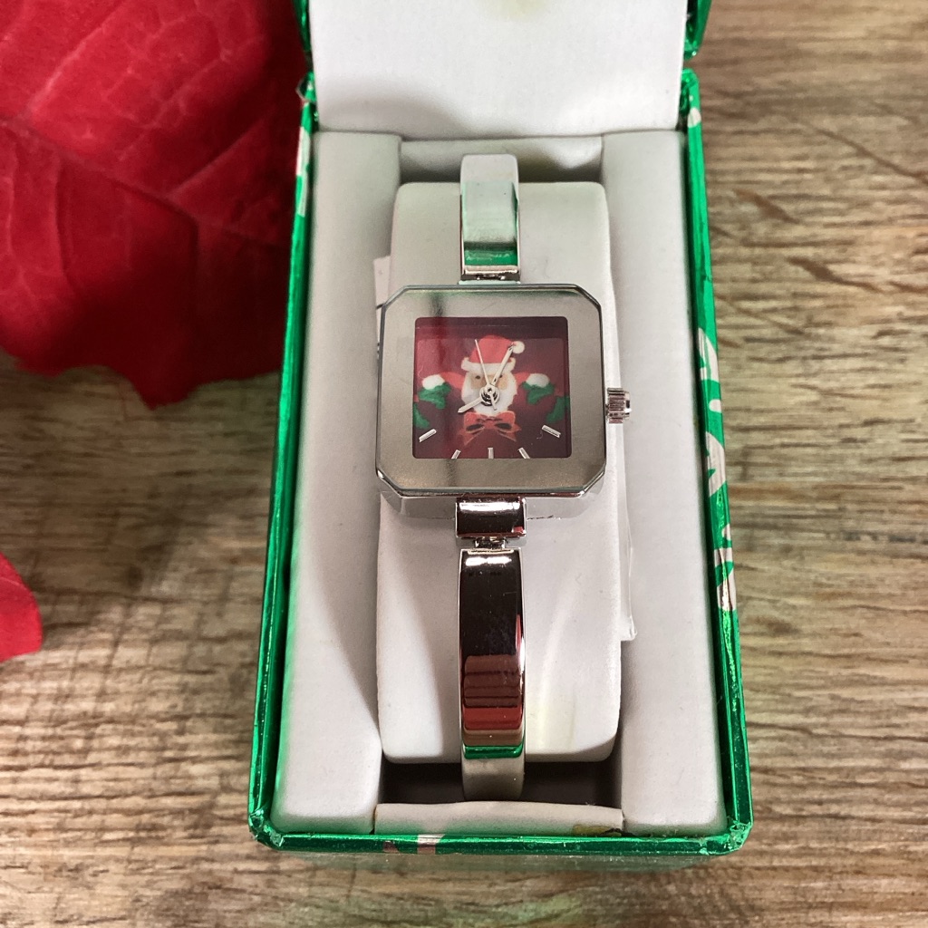 New Santa Watch Silver Adjustable Band Christmas Green Presentation Box